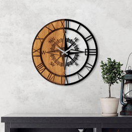 Wallity Reloj de Pared Decorativo de Madera en Nogal y Negro